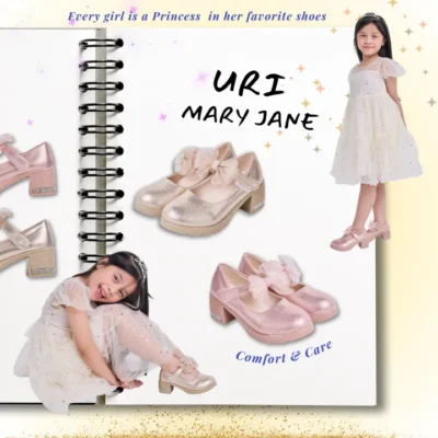 URI – รองเท้ากลิตเตอร์เด็กผู้หญิงตกแต่งโบว์ด้านหน้า