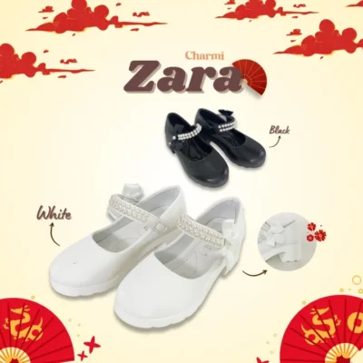 ZARA – รองเท้าเด็กผู้หญิงสายคาดประดับมุกตกแต่งโบว์