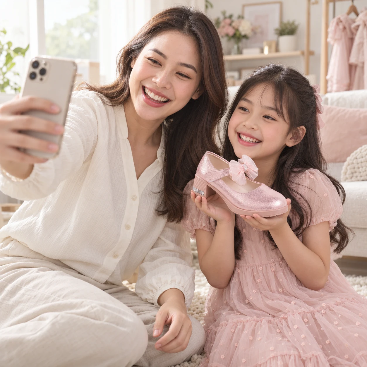 ภาพคอนเซ็ปต์คุณแม่กับลูกทำคอนเทนต์ร่วมกัน พร้อมรองเท้า URI ที่อ้างอิงจากสินค้าจริง
